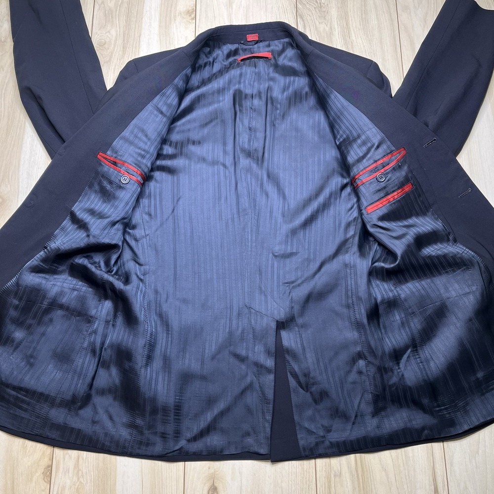 Hugo Boss Mens 2 Piece Suit Solid Navy Blue Wool Jacket Pants 38R 34 X 31 Luxury - Picture 6 of 16